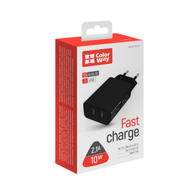 Зарядний пристрій мережевий 2USB 2,1А 10W чорний ColorWay CW-CHS015-BK