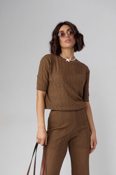 Жіночий костюм з ажурної в'язки - коричневий цвет, ONE SIZE (є розміри) | Зображення 2