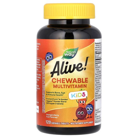 Витамины для детей Alive! со вкусом апельсина и ягод, Multi-Vitamin, Nature's Way, 120 жевательных таблеток