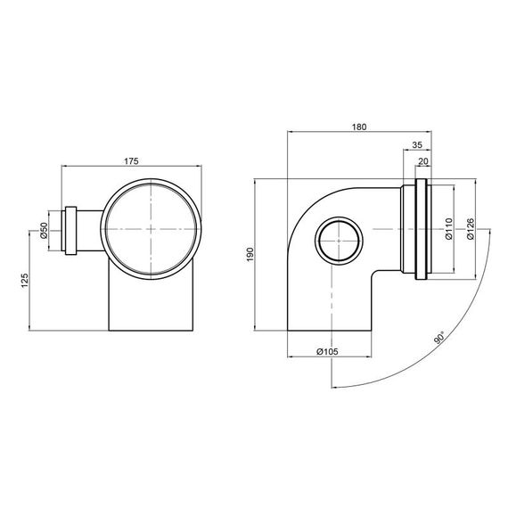 Коліно каналізаційне з відведенням TA Sewage 50х110х110, 90° (ліворуч) SD00005124 | Зображення 1