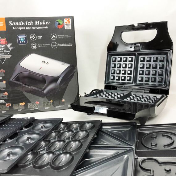Гриль вафельница бутербродница RAF, Мультимейкер бутербродница орешница гриль для мяса и вафель KW-53 | Зображення 2