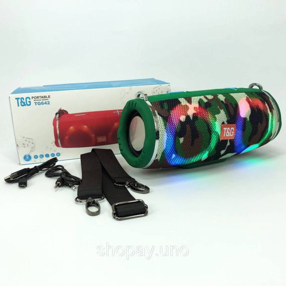 Портативная колонка TG642 с RGB подсветкой и ремешком, колонка для вечеринки. Цвет: камуфляж | Зображення 6