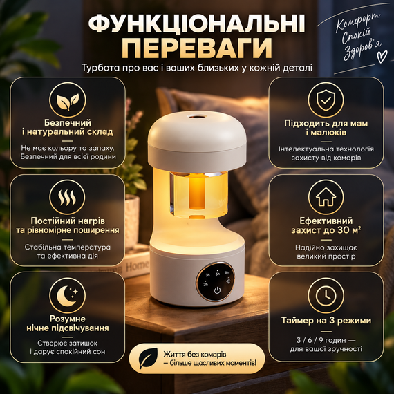 Фумігатор-нічник 2 в 1 з рідиною для захисту від комарів у наборі до 20 м2 | Зображення 2