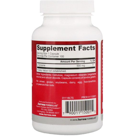 Тирозин Jarrow Formulas L-Tyrosine 500 mg 100 Caps | Зображення 1