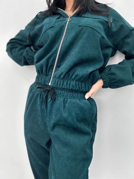 Женский спортивный вельветовый костюм демисезонный на молнии GF07953 цвет зеленый (бутылка), размер 50/52 | Зображення 3