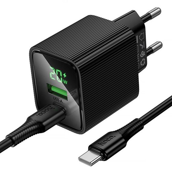 СЗУ Hoco CS83A Excellent with digital display PD20W+QC3.0 (1USB-A/1C) + кабель Type-C to Type-C Black | Зображення 3