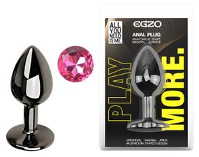 Анальна пробка з кристалом EGZO - Dark Gray Round Plug Rose, size S Sex Aura