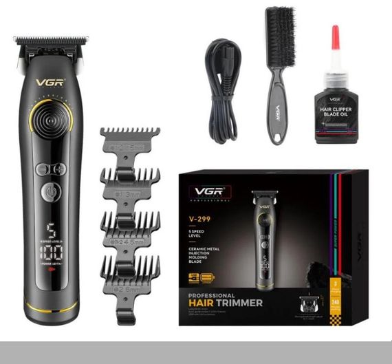 Тример VGR V-299 BLACK, 5 рівнів швидкості, 4 насадки, 9000RPM, LED-дисплей, 2000 mAh (46219-V-299 BLACK_1015)