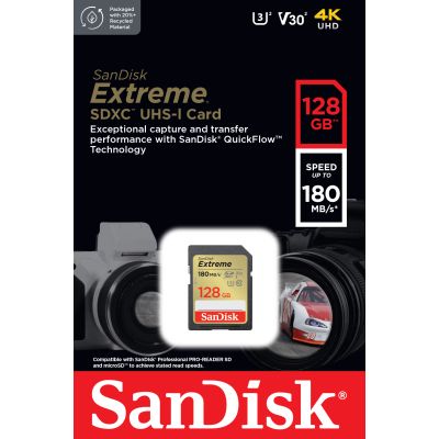 Карта памяти SanDisk 128GB SD class 10 UHS-I Extreme (SDSDXVA-128G-GNCIN) | Зображення 2