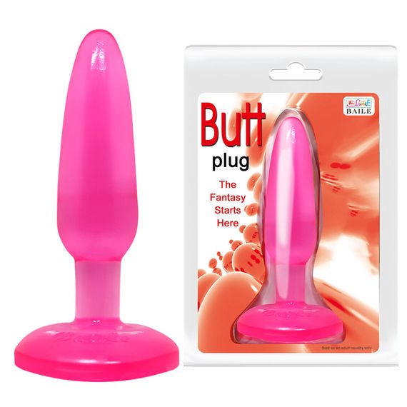 Анальна пробка на присосці BAILE Butt Plug, рожева, 14×3.5 см Sex Aura