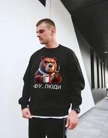 Світшот чорний чоловічий з мерчем (оверсайз) | 74-117