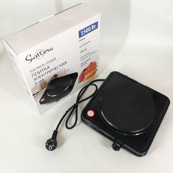 Плита електрична Suntera SP-1930, побутова плита, плита домашня. Колір: чорний | Зображення 1