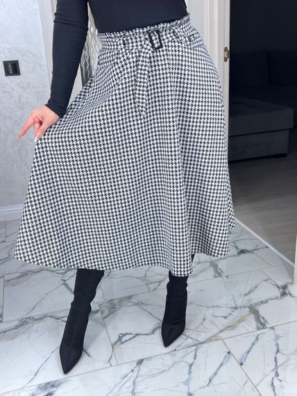 Женская свободная юбка гусиная лапка трапеция миди BU8777 цвет черно-белый, размер 50/52 | Зображення 2