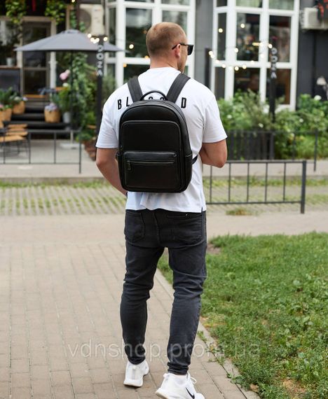 Чоловічий шкіряний рюкзак 41х31х16, універсальний міський наплічник для роботи та поїздок, офісна чоловіча сумка, чорний | Зображення 8