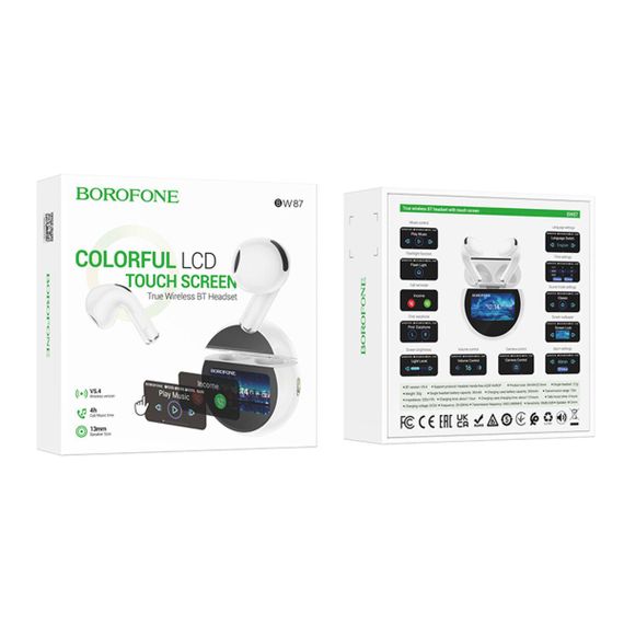 Бездротові навушники BOROFONE BW87 Mist true wireless BT headset with touch screen White | Зображення 1
