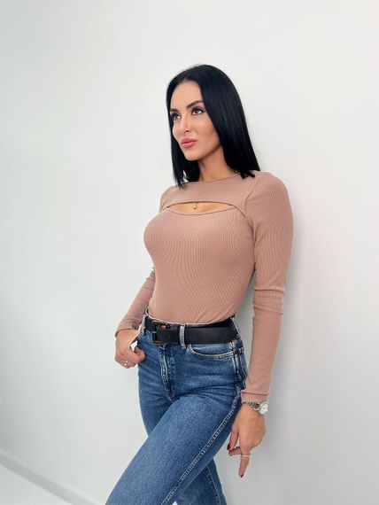 Женская кофта с вырезом на груди в рубчик GF4100 цвет мокко, размер 46 | Зображення 1