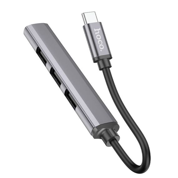 Перехідник Hoco HB26 4in1 (Type-C to USB3.0+USB2.0*3) Metal gray | Зображення 1