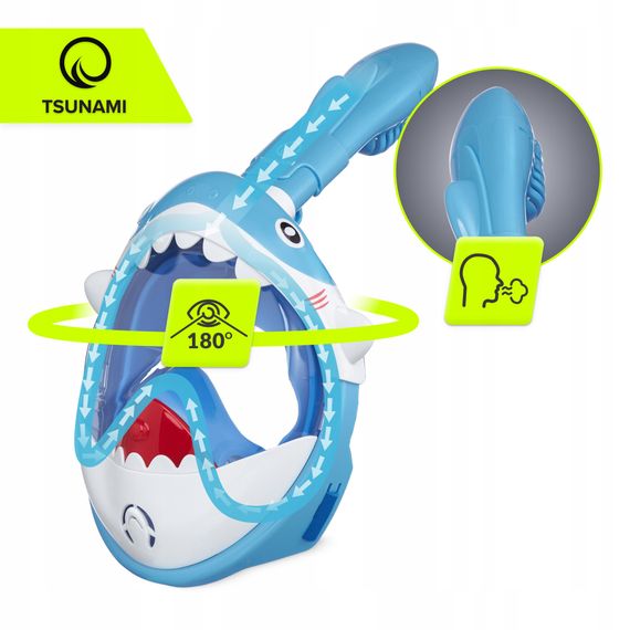 Маска для снорклінгу TSUNAMI Shark повнолицьова, дитяча Sky Blue (P-5907739318237) | Зображення 4