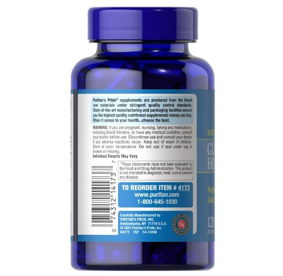 Препарат для суглобів та зв'зок Puritan's Pride Glucosamine Chondroitin MSM Double Strength Joint Soother 120 Caps | Зображення 2