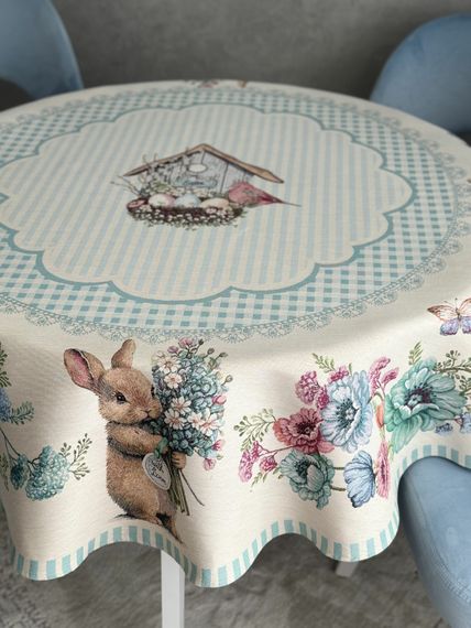 Скатертина гобеленова BLUE BUNNIES Limaso, Ø160, Кругла, Великодній, Без люрексу, 40% поліестер, 60% бавовна, Гобелен | Зображення 3