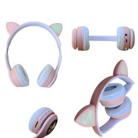 Навушники бездротові LED з котячими вушками та підсвічуванням VIV-23M Рожеві