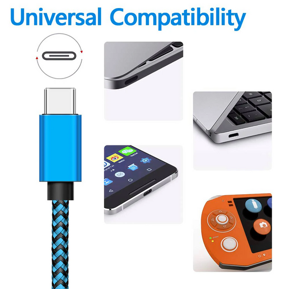 USB Type-C кабель 2.4 A швидке заряджання, нейлоновий для Android 1 метр синій | Зображення 2