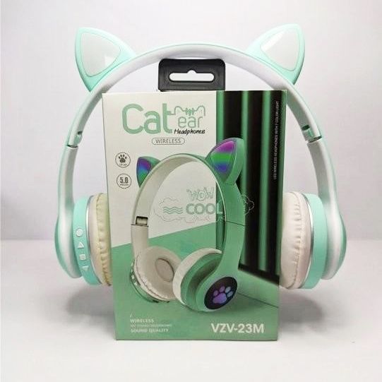 Беспроводные наушники с кошачьими ушками и RGB подсветкой Cat VZV 23M. Цвет: зеленый | Зображення 2