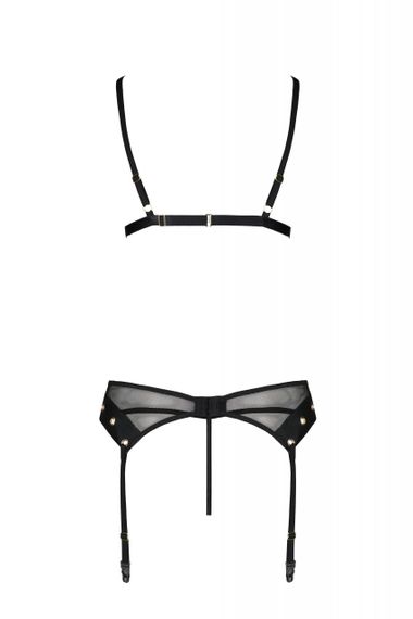 Комплект білизни зі шнурівкою по ліфу та поясом для панчох NESSY SET black S/M - Passion | Зображення 3
