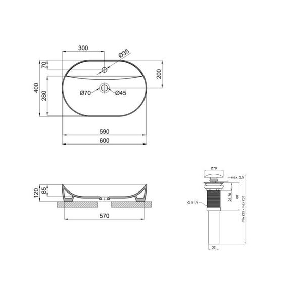 Комплект Qtap Scorpio: Раковина накладна 600x400x120 мм, Matt Black, овальна + Донний клапан Pop-up PU03 | Зображення 1