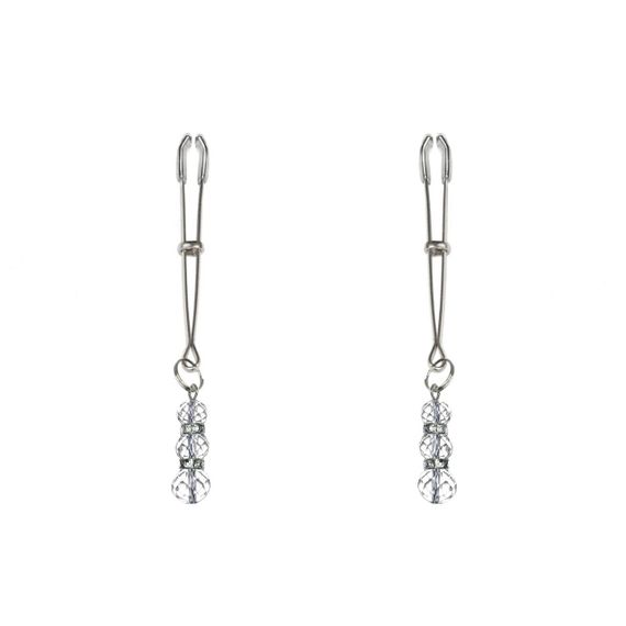 Тонкі затискачі для сосків з підвіскою Feral Feelings - Thin nipple clamps, серебро/прозорий Sex Aura