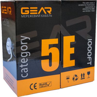 Кабель сетевой UTP 305м, cat.5e, CCA, 4*2*0,51, PVC, indoor, grey GEAR (GEC-UTPCCA051305) | Зображення 1