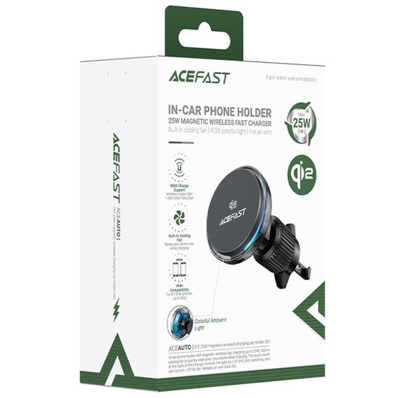 Автодержатель с БЗУ Acefast D61 Magnetic Wireless Charging Qi2 25W Gray | Зображення 1