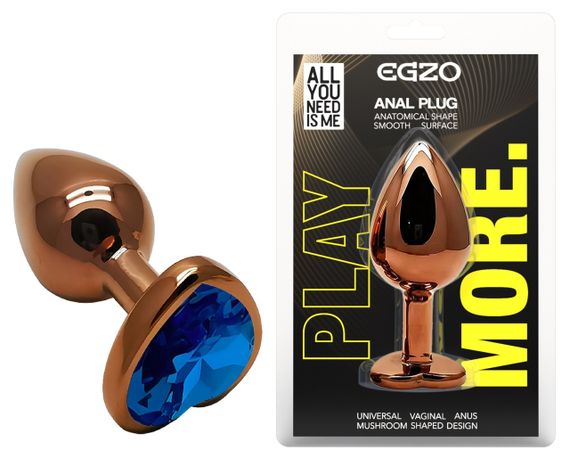 Анальная пробка с кристаллом EGZO - Dark Gold Heart Plug Blue, size S sexstyle