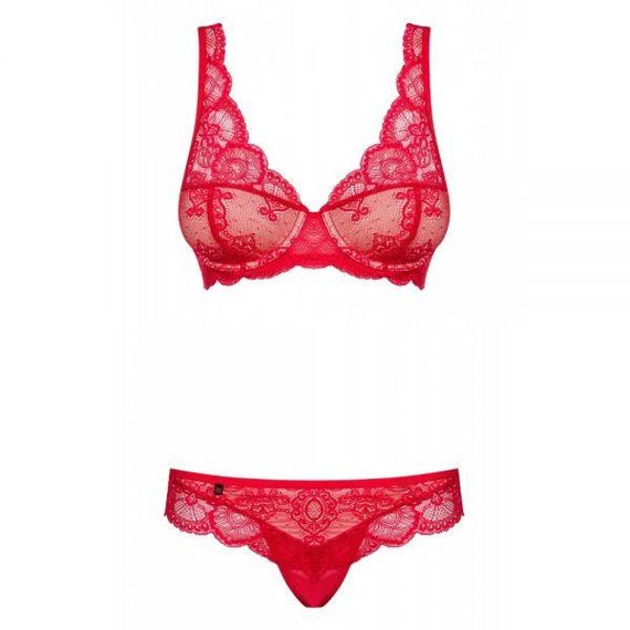 Комплект мереживний Obsessive 853, червоний з бежевими вставками, L/XL Sex Aura | Зображення 2