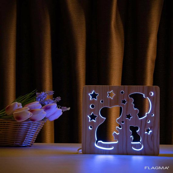 Светильник ночник ArtEco Light из дерева LED "Мышки и сыр" с пультом и регулировкой... | Зображення 5