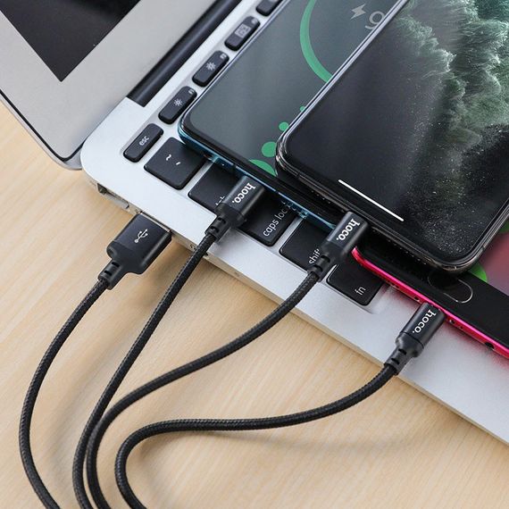 Дата кабель Hoco X14 Times Speed 3in1 (Lightning+Micro USB+Type-C) (1m) Чорний | Зображення 3