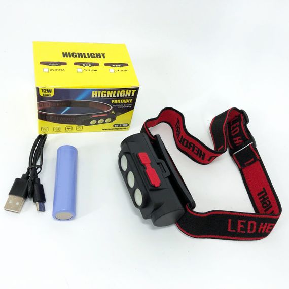 Ліхтар налобний PLD-2119B-XPE+2COB(white+red), Ліхтар на голову для риболовлі, Водонепроникний ліхтарик | Зображення 7