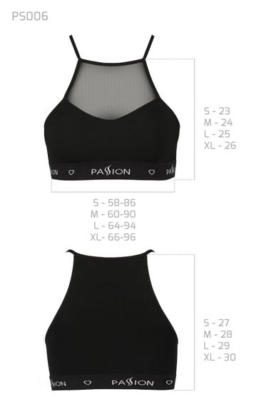 Спортивный хлопковый топ с прозрачной вставкой Passion PS006 TOP Черный M | Зображення 3