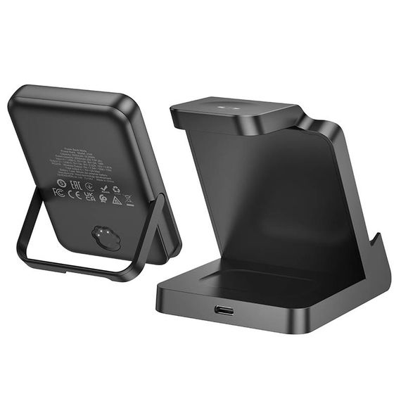 Портативний ЗП Power Bank + зарядная станция Hoco J149 Victory 3in1 magnetic з БЗП 5000 mAh Black | Зображення 1