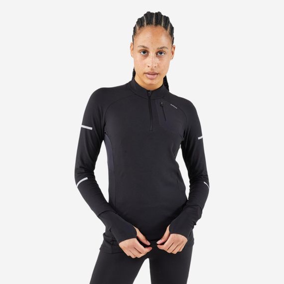 Футболка з довгими рукавами жіноча Run Warm для бігу чорна - EU40 UA46