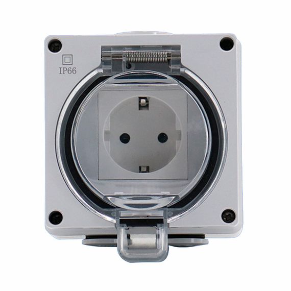 Розетка с заземлением наружного монтажа, водонепроницаемая, IP66, AC:110-250, 16A, White
