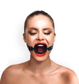 Кляп-розширювач силіконове кільце Art of Sex – Gag Ring, чорний, натуральна шкіра Sex Aura