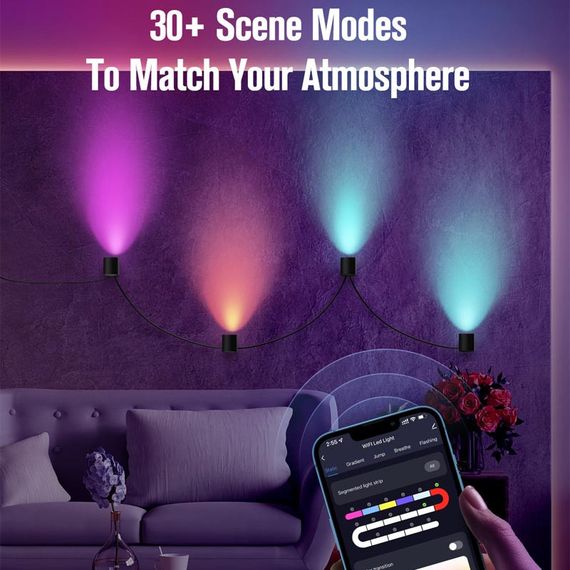 Настінна LED лампа RGB Intelligent wall lamp 4 pcs with Bluetooth European plug with app Black | Зображення 3