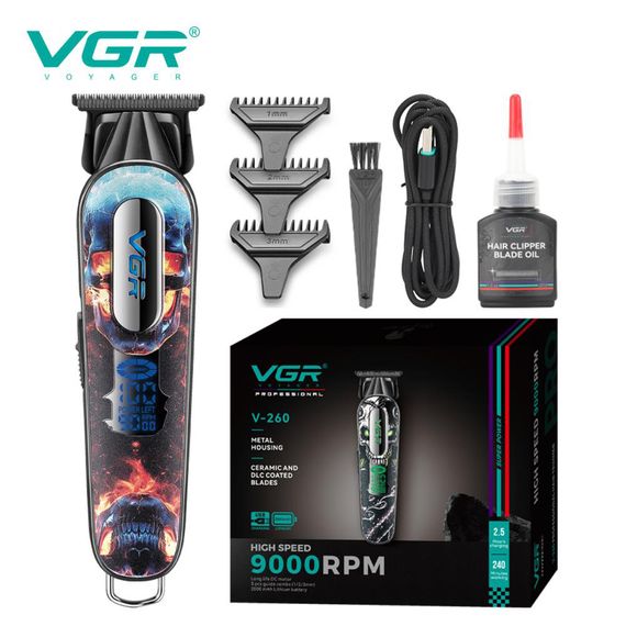 Тример акумуляторний для стрижки VGR V-260 RED, 3 насадки, LED дисплей