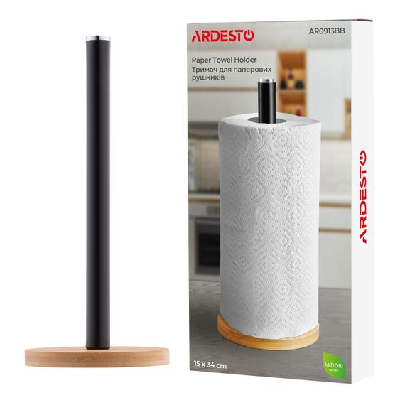 ARDESTO Тримач для паперових рушників Midori 15х34см, метал, бамбук, чорний (AR0913BB) | Зображення 7