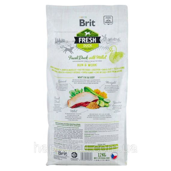 Корм Brit Fresh Duck/Millet Active Run & Work для активных собак, утка и пшено, 12 кг | Зображення 2