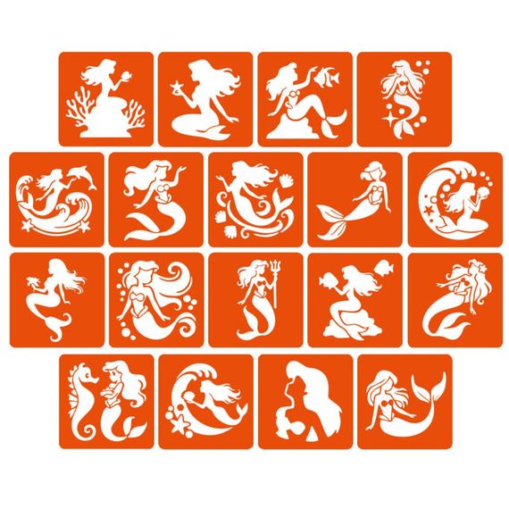 Набір трафаретів для біо-тату "Русалки" mermaids-5x5-18, 18 трафаретів