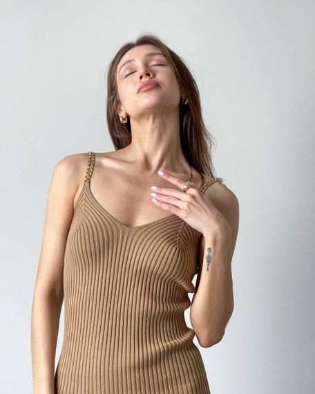 Сукня вязана з фурнітурою Бежевий, XL | Зображення 1