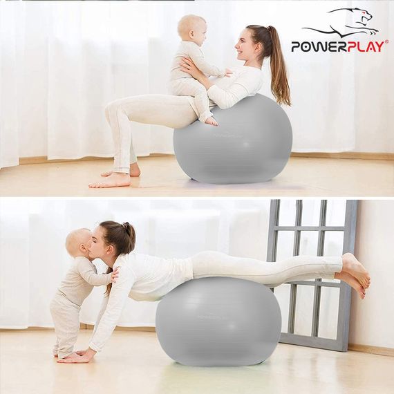 М'яч для фітнесу (фітбол) PowerPlay 4001 Ø65 cm Gymball  Сірий + помпа | Зображення 4
