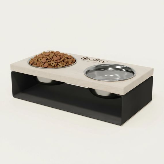 Миски на підставці з суцільного металевого листа для собак і котів Hollky SteelWood S (2 × 0,45 л) SW-36188-GRWH Сирій